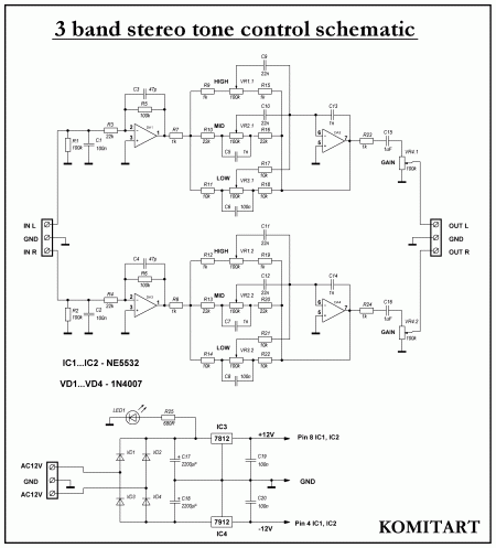 3 band stereo tone control schematic