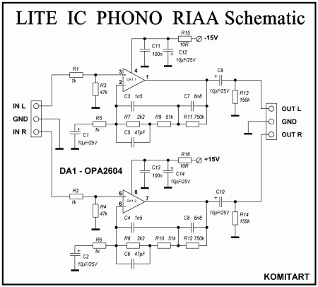 Lite IC Phono RIAA corrector schematic