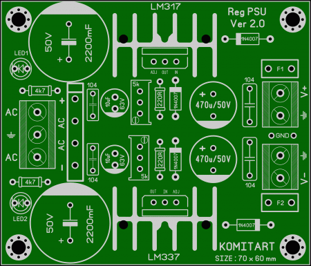 Regulated LM317_LM337 PSU KOMITART Ver2 LAY6 FOTO