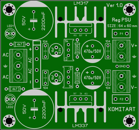 Regulated LM317_LM337 PSU KOMITART LAY6 FOTO