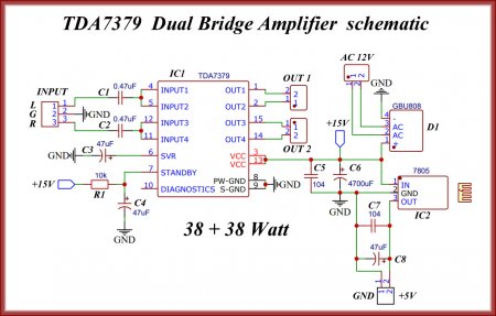 38+38 Watt Dual Bridge Amplifier TDA7379 schematic