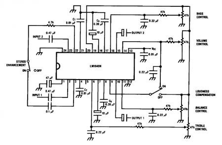 LM1040  tone balance and volume control schematic